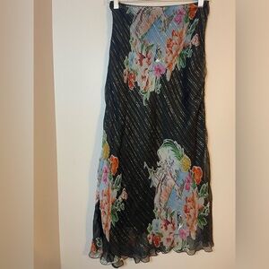 Coconut Vintage Floral Black Chiffon Skirt